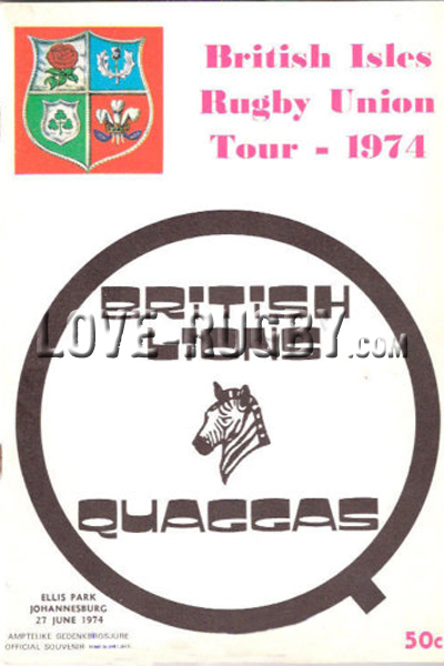 1974 Quaggas v British Lions  Rugby Programme